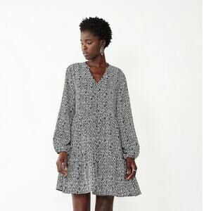 Nine West Black and White Geometric Tiered Mini Dress Size Medium